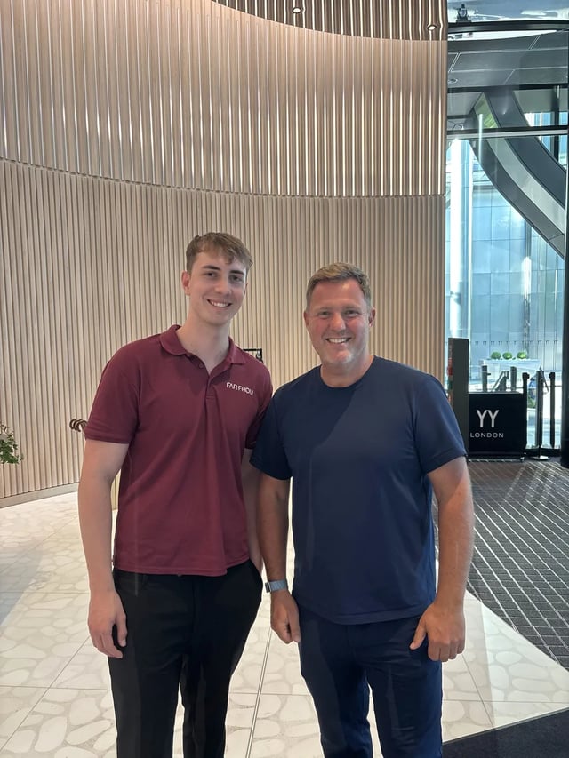 Oscar Heaney and Simon Squibb standing together at Revolut's London HQ